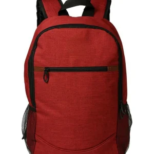 La Mochila Escolar Pia en un intenso color rojo, destacando su bolsillo horizontal con cierre negro y sus laterales de malla.