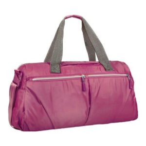 Bolsa de gym color rosa con gris, los cierres son blancos con rosa, mochilas deportivas para atletas