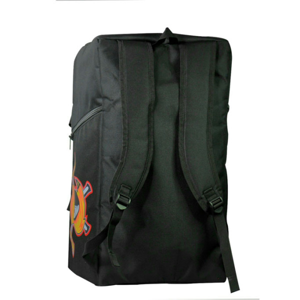 Mochila deportiva Pioneers negra, parte trasera mostrando el diseño ergonómico de las correas de hombro y el panel acolchado.
