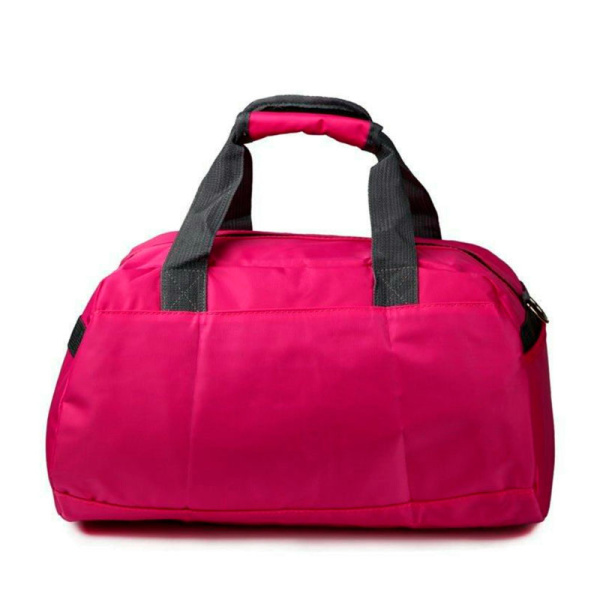 Mochila deportiva marca Graff, combinación rosa y negro, con cinta de ajuste con hebillas negras y ganchos multiuso al costado.