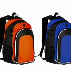 Dos mochilas con vista de lateral de color naranja y azul