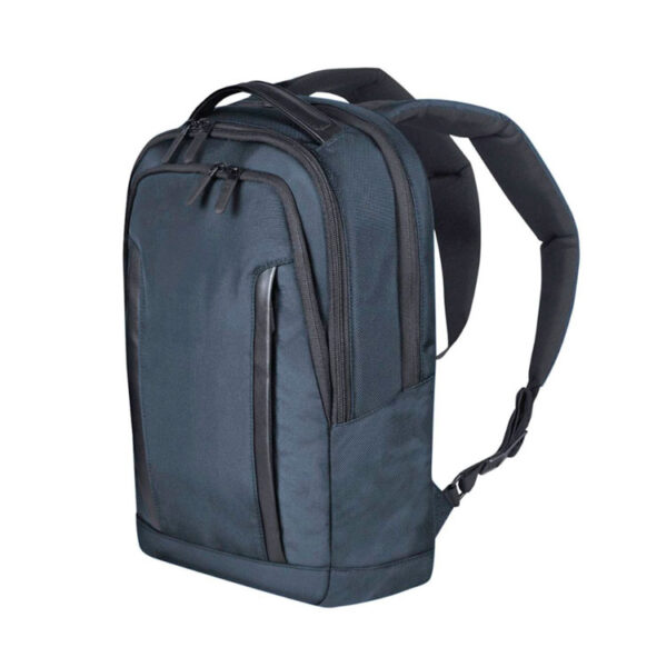 Mochila porta laptop Esdras en azul oscuro con detalles en azul medianoche, perfecta para proteger y transportar tu laptop con estilo.