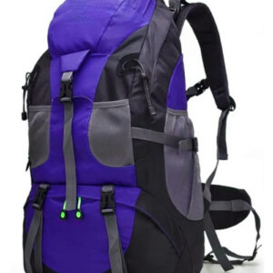 Una Mochila de senderismo ALLEGRA color azul con dos tonalidades de gris, con correas ajustables y tapa con cierre