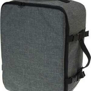 Mochila de viaje Kenia de color gris con detalles en color negro se muestra su asa superior y lateral