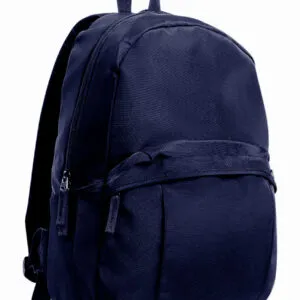 Front view of the red Alesse School Backpack with a black strap and central buckle, curved pocket, and mesh side pockets. Find the perfect school backpacks | Durability and comfort ALESSIA SCHOOL BACKPACK