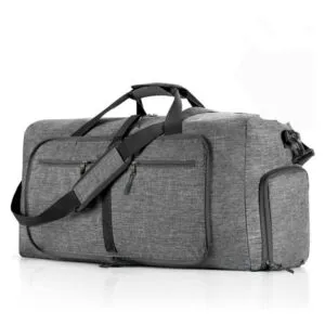 Gray Aquismon travel backpack with a side shoe compartment and shoulder strap with dark gray details. Explore the world with Travel Backpacks perfect for unforgettable adventures AQUISMON TRAVEL BACKPACK