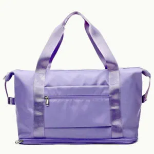 Front view of the Enyd travel backpack, water-repellent, lilac in color with top handles and zippered pockets. Explore the world with Travel Backpacks perfect for unforgettable adventures ENYD TRAVEL BACKPACK